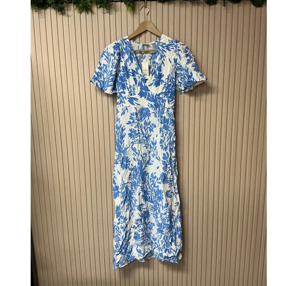 A New Day Blue/White Floral Ruffle Maxi Dress Size 6 - Picture 2 of 8